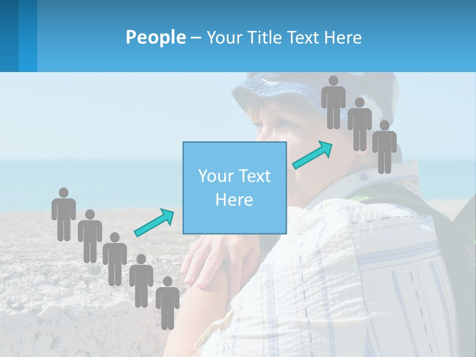A Woman Sitting On The Beach Wearing A Blue Hat PowerPoint Template