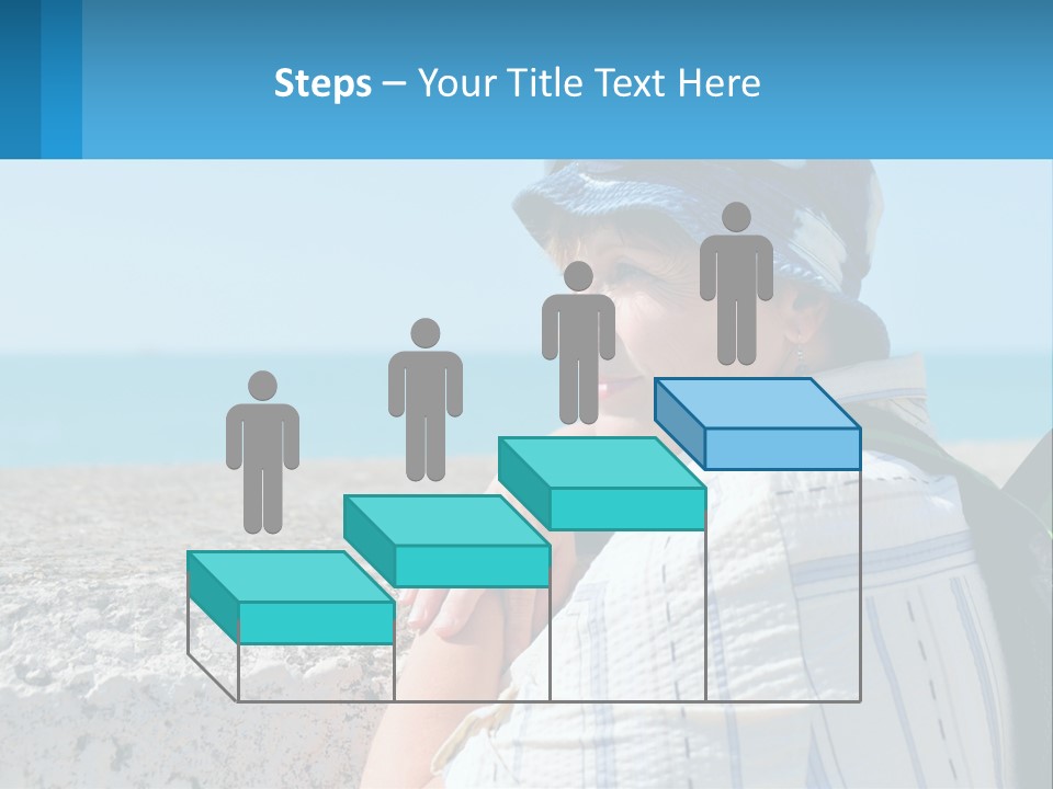 A Woman Sitting On The Beach Wearing A Blue Hat PowerPoint Template