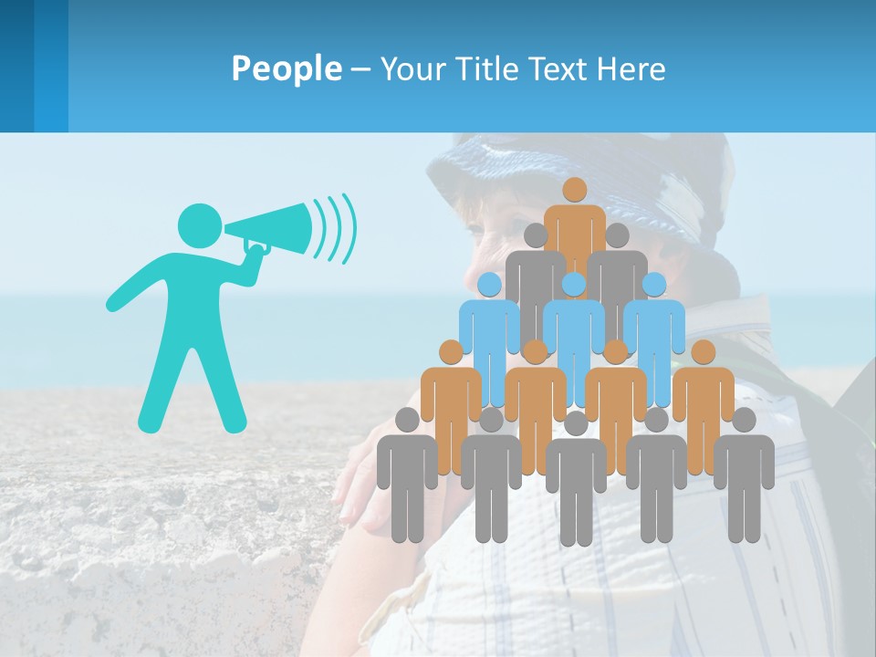 A Woman Sitting On The Beach Wearing A Blue Hat PowerPoint Template