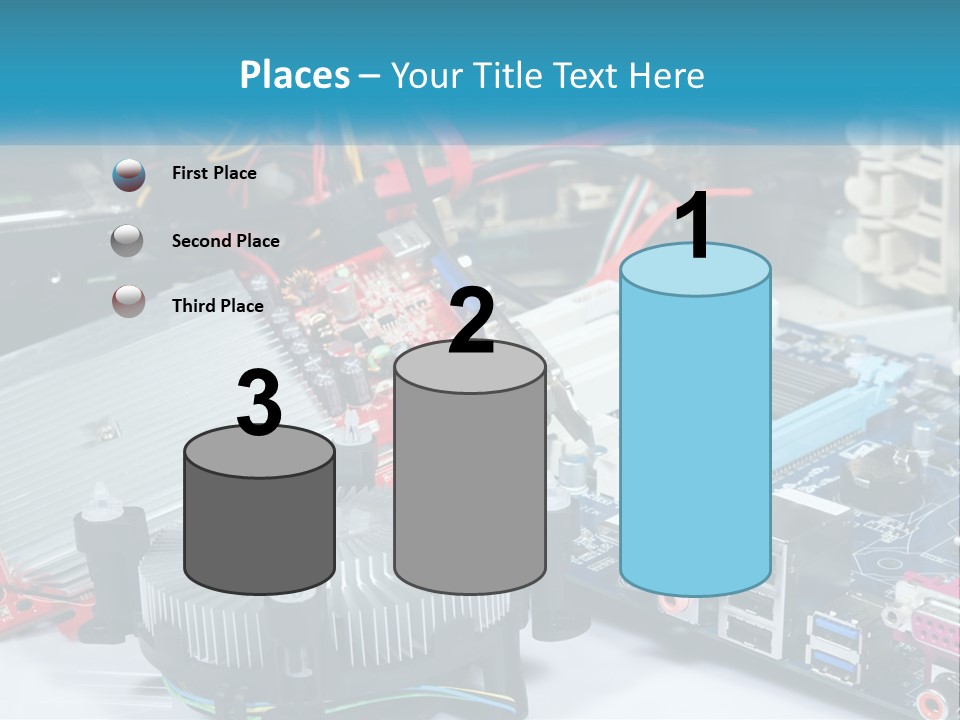 A Computer Motherboard With Wires And Other Electronic Components PowerPoint Template