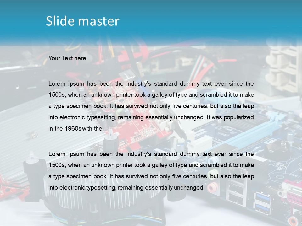 A Computer Motherboard With Wires And Other Electronic Components PowerPoint Template