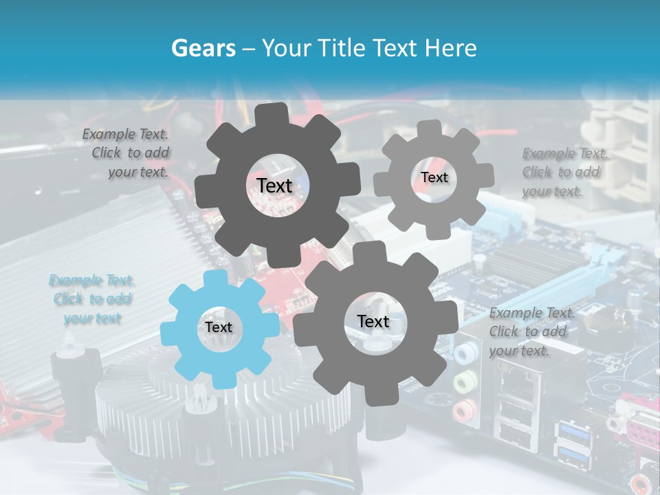 A Computer Motherboard With Wires And Other Electronic Components PowerPoint Template