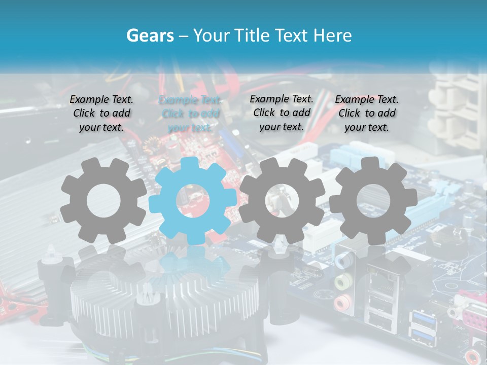 A Computer Motherboard With Wires And Other Electronic Components PowerPoint Template