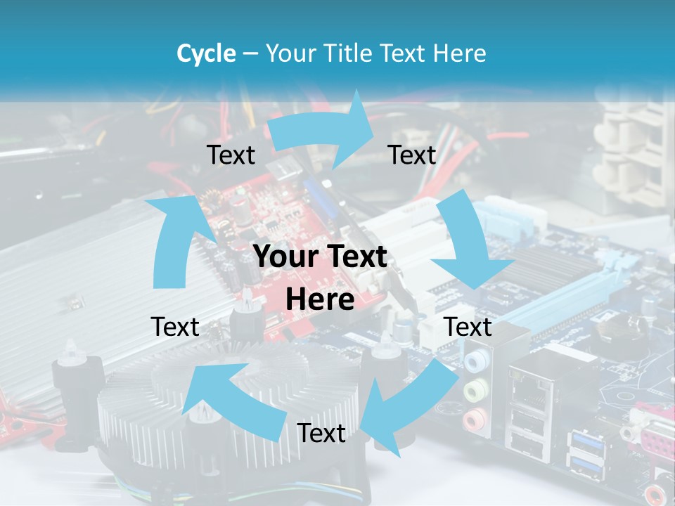 A Computer Motherboard With Wires And Other Electronic Components PowerPoint Template