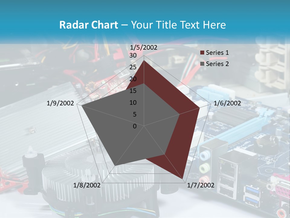 A Computer Motherboard With Wires And Other Electronic Components PowerPoint Template