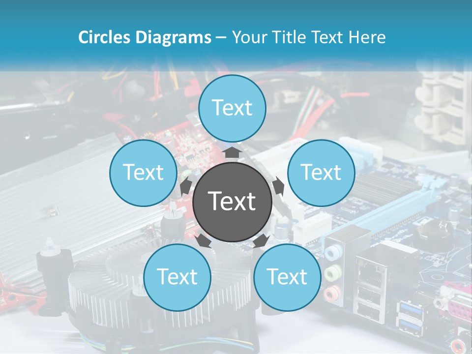 A Computer Motherboard With Wires And Other Electronic Components PowerPoint Template