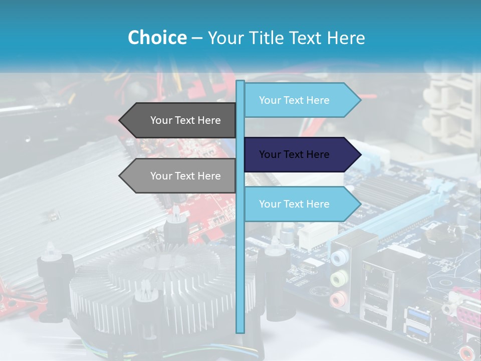 A Computer Motherboard With Wires And Other Electronic Components PowerPoint Template