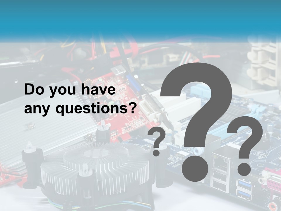 A Computer Motherboard With Wires And Other Electronic Components PowerPoint Template