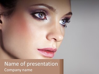 A Woman With Blue Eyes And A Brown Background PowerPoint Template