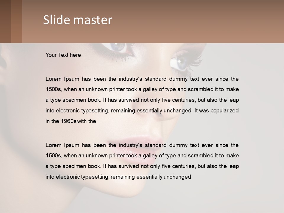 A Woman With Blue Eyes And A Brown Background PowerPoint Template