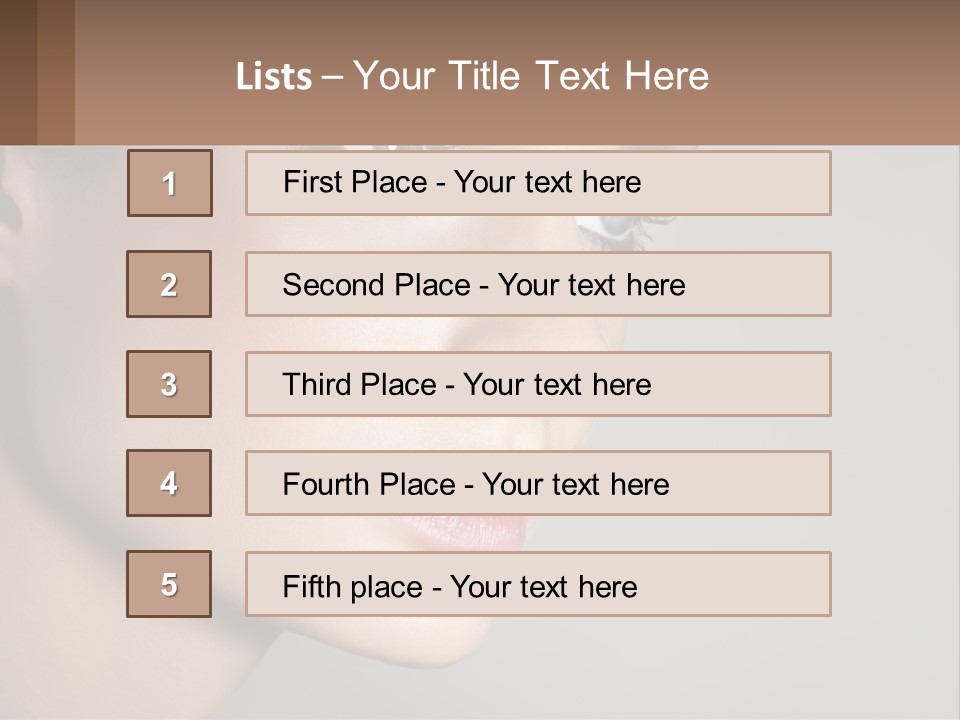 A Woman With Blue Eyes And A Brown Background PowerPoint Template