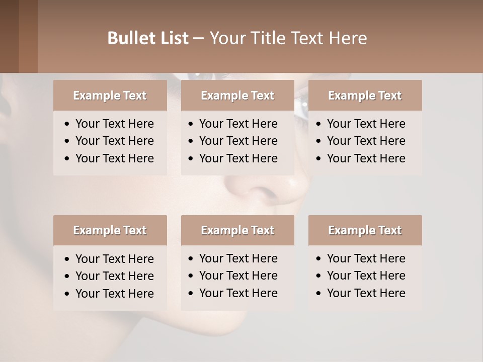 A Woman With Blue Eyes And A Brown Background PowerPoint Template