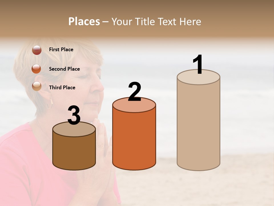 A Woman In A Pink Shirt Is Praying On The Beach PowerPoint Template