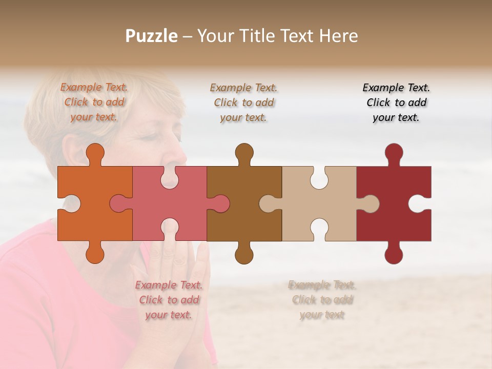 A Woman In A Pink Shirt Is Praying On The Beach PowerPoint Template