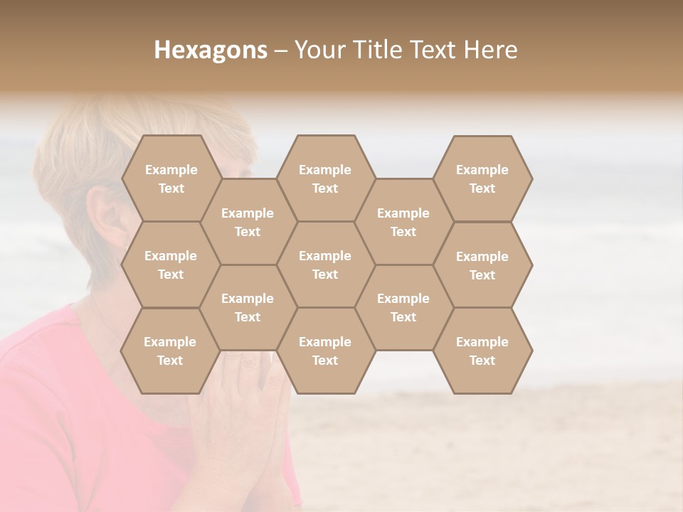 A Woman In A Pink Shirt Is Praying On The Beach PowerPoint Template