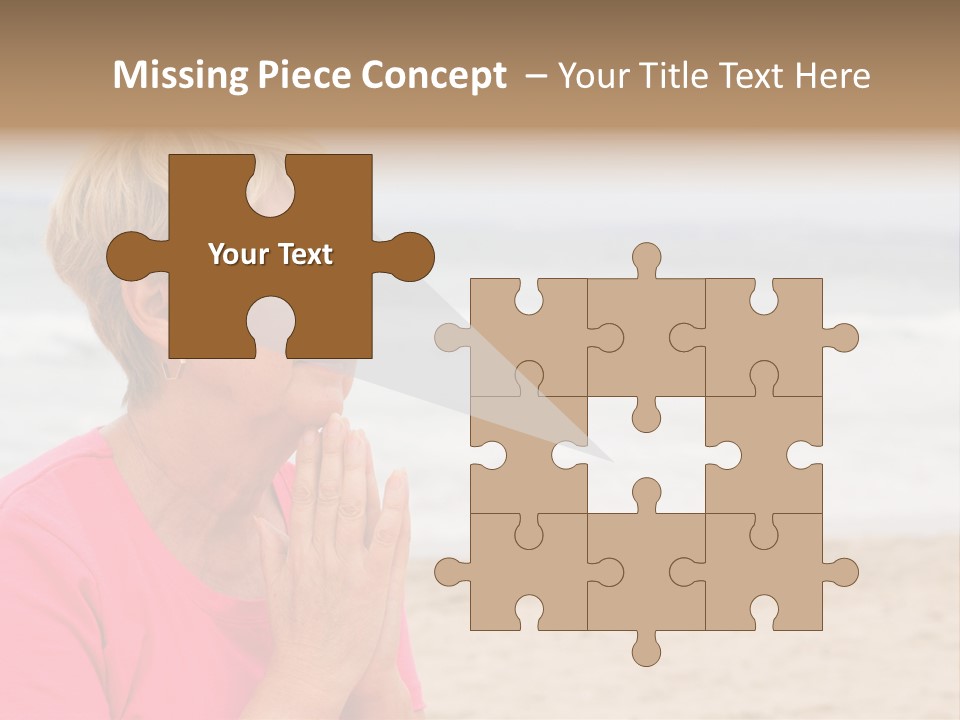 A Woman In A Pink Shirt Is Praying On The Beach PowerPoint Template