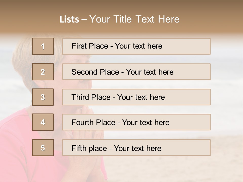 A Woman In A Pink Shirt Is Praying On The Beach PowerPoint Template