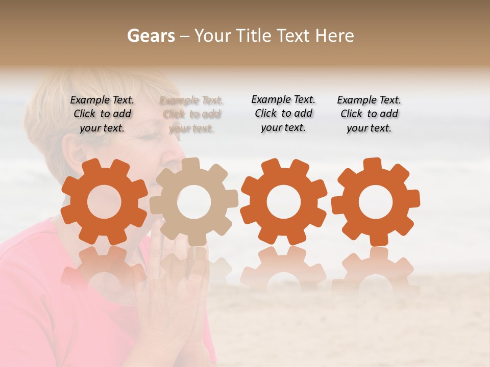 A Woman In A Pink Shirt Is Praying On The Beach PowerPoint Template
