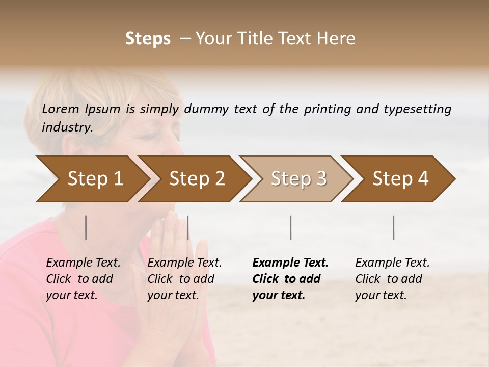 A Woman In A Pink Shirt Is Praying On The Beach PowerPoint Template