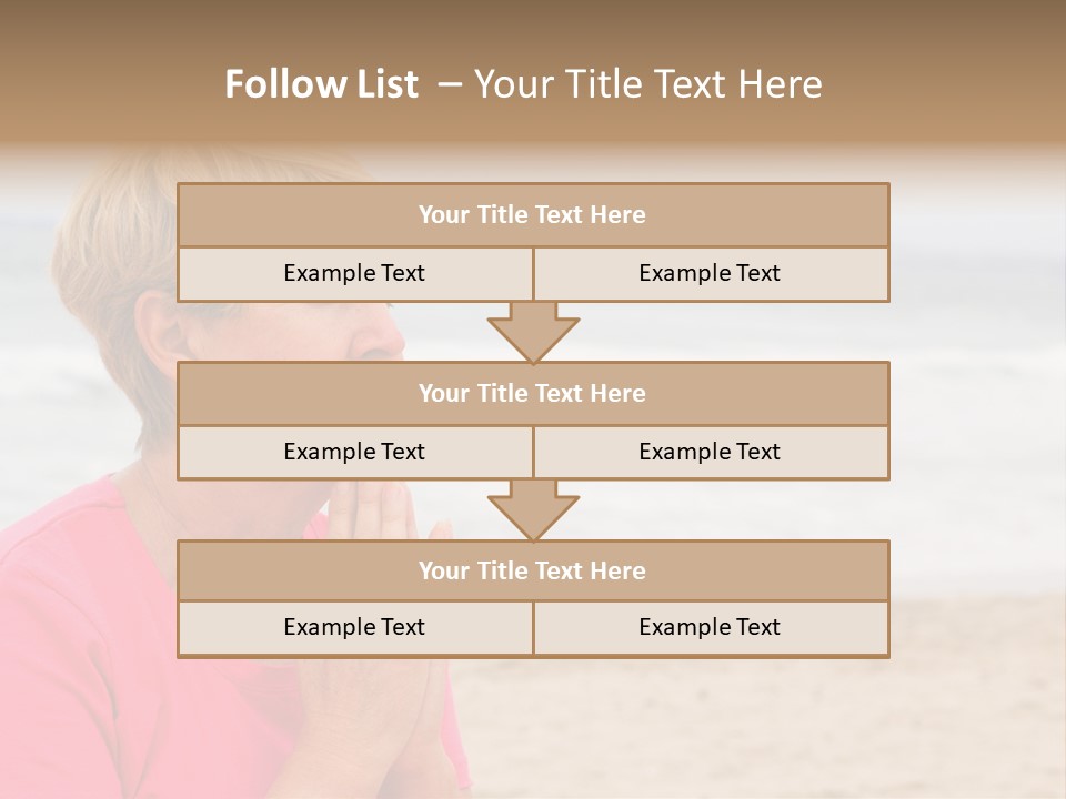 A Woman In A Pink Shirt Is Praying On The Beach PowerPoint Template