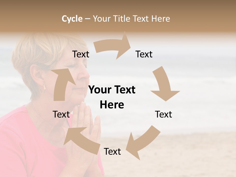 A Woman In A Pink Shirt Is Praying On The Beach PowerPoint Template