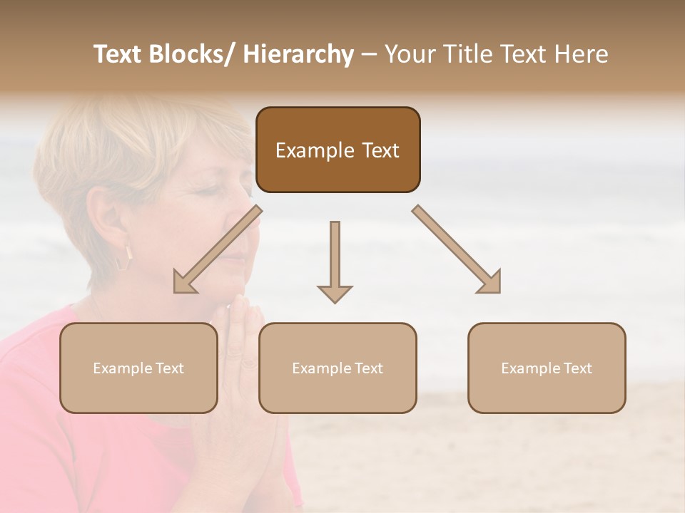 A Woman In A Pink Shirt Is Praying On The Beach PowerPoint Template
