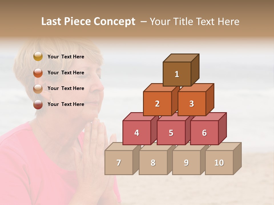 A Woman In A Pink Shirt Is Praying On The Beach PowerPoint Template