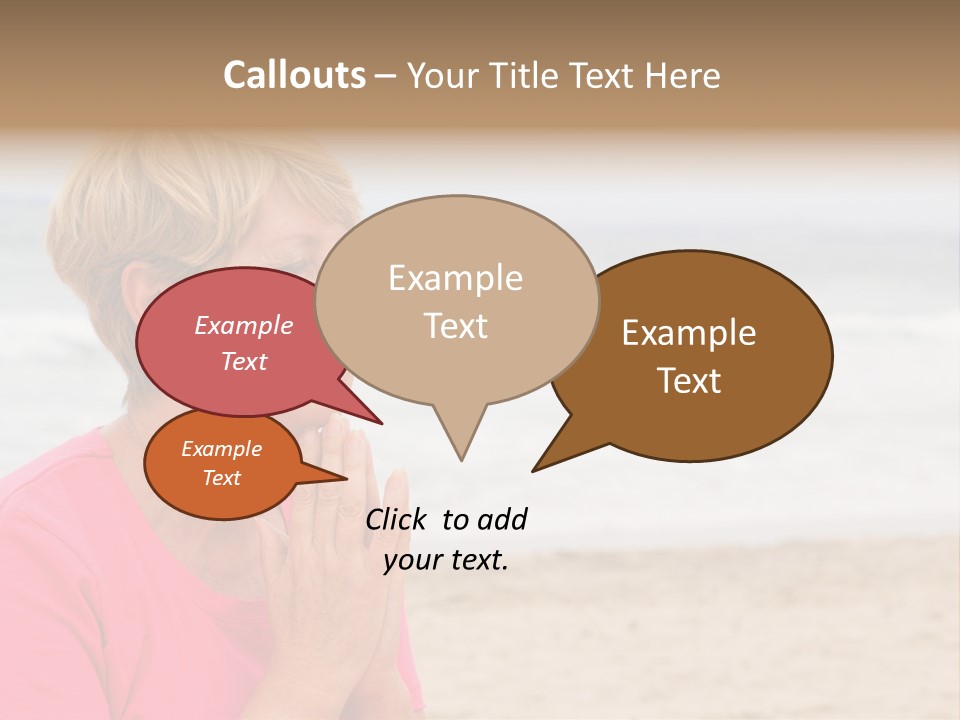 A Woman In A Pink Shirt Is Praying On The Beach PowerPoint Template