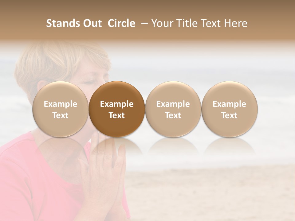 A Woman In A Pink Shirt Is Praying On The Beach PowerPoint Template