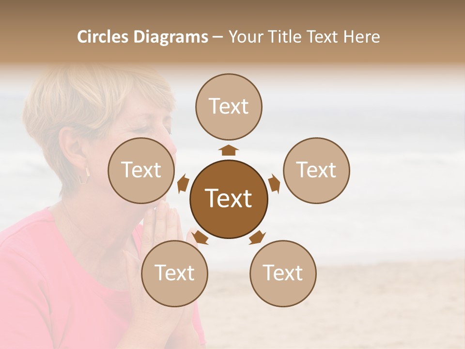 A Woman In A Pink Shirt Is Praying On The Beach PowerPoint Template