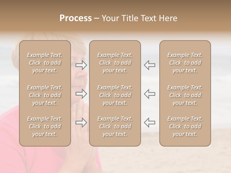 A Woman In A Pink Shirt Is Praying On The Beach PowerPoint Template