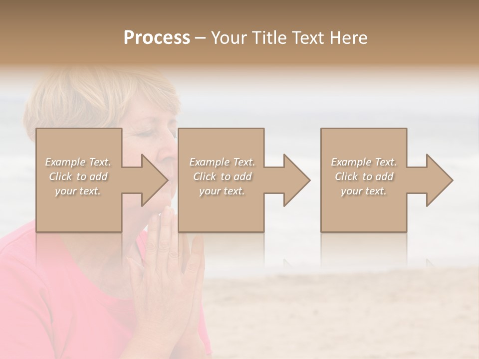 A Woman In A Pink Shirt Is Praying On The Beach PowerPoint Template