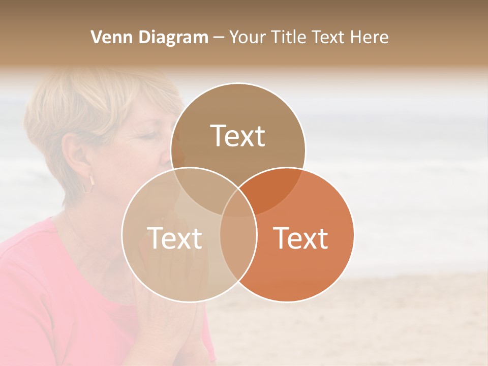 A Woman In A Pink Shirt Is Praying On The Beach PowerPoint Template