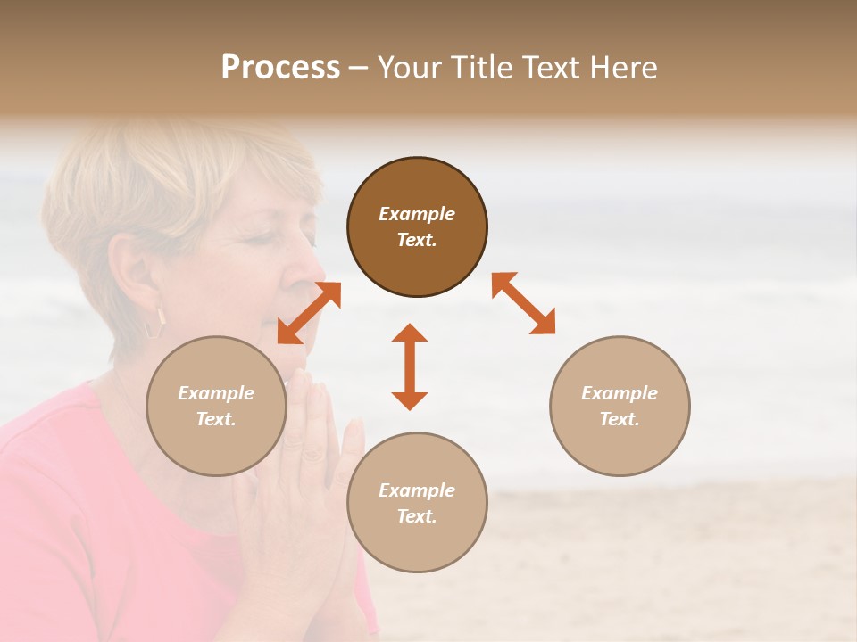 A Woman In A Pink Shirt Is Praying On The Beach PowerPoint Template