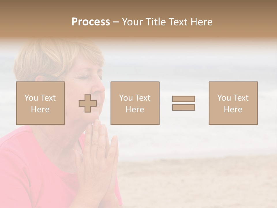 A Woman In A Pink Shirt Is Praying On The Beach PowerPoint Template