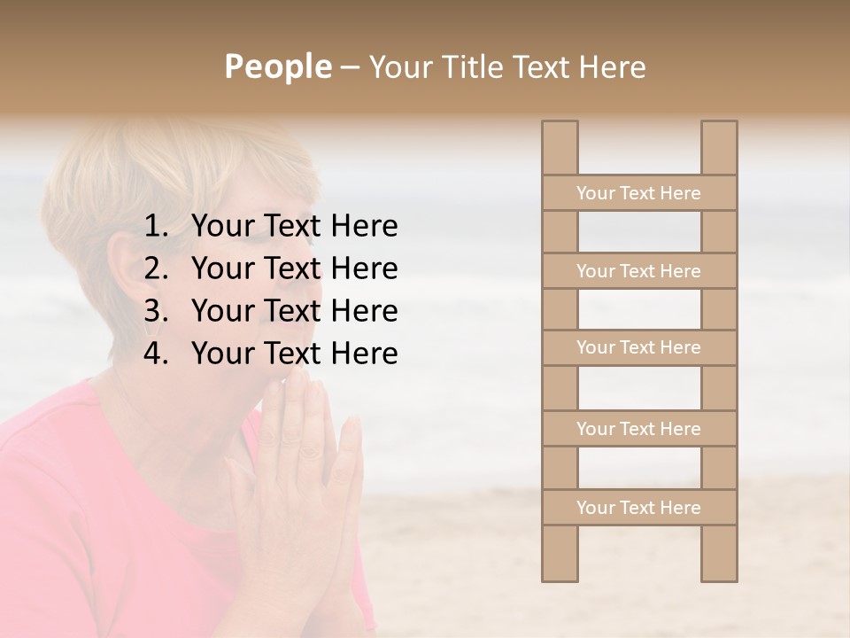 A Woman In A Pink Shirt Is Praying On The Beach PowerPoint Template