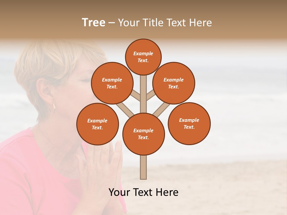 A Woman In A Pink Shirt Is Praying On The Beach PowerPoint Template