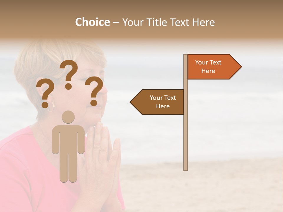 A Woman In A Pink Shirt Is Praying On The Beach PowerPoint Template