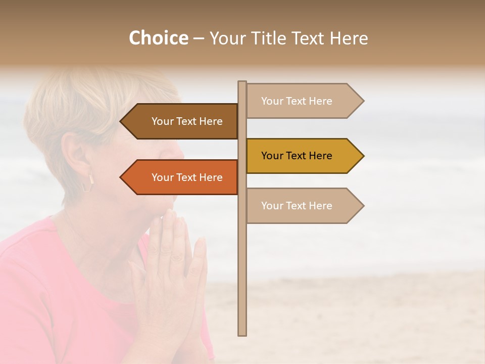 A Woman In A Pink Shirt Is Praying On The Beach PowerPoint Template