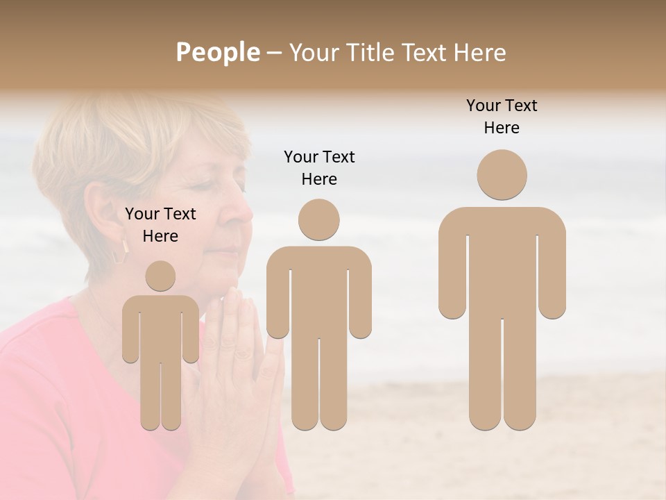 A Woman In A Pink Shirt Is Praying On The Beach PowerPoint Template