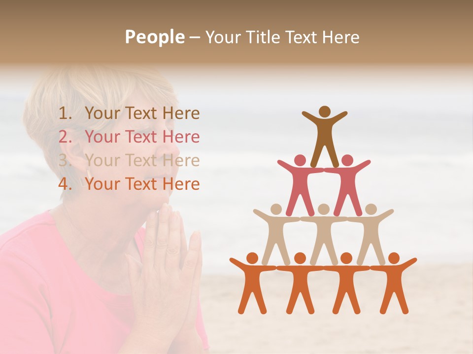 A Woman In A Pink Shirt Is Praying On The Beach PowerPoint Template