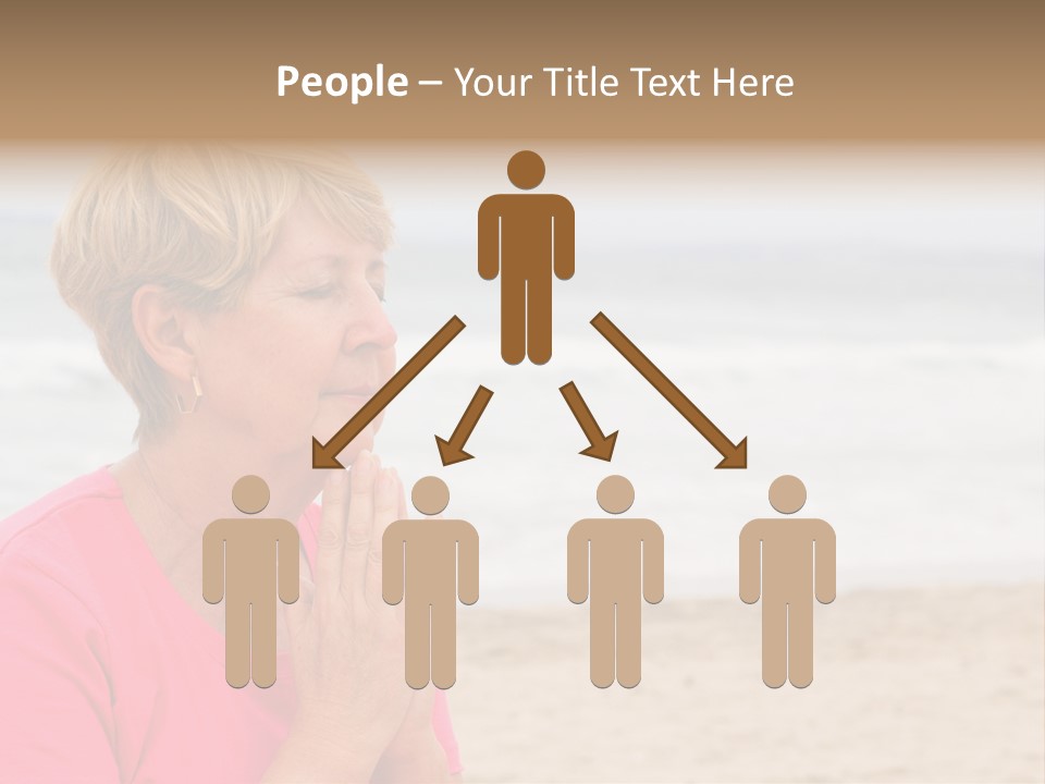 A Woman In A Pink Shirt Is Praying On The Beach PowerPoint Template