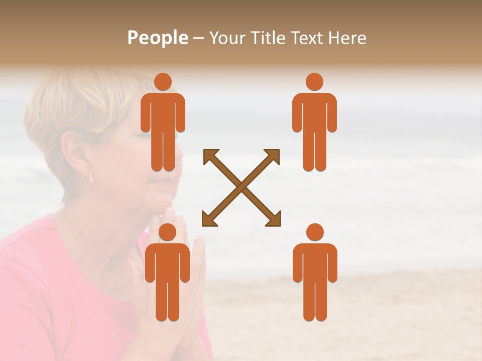 A Woman In A Pink Shirt Is Praying On The Beach PowerPoint Template