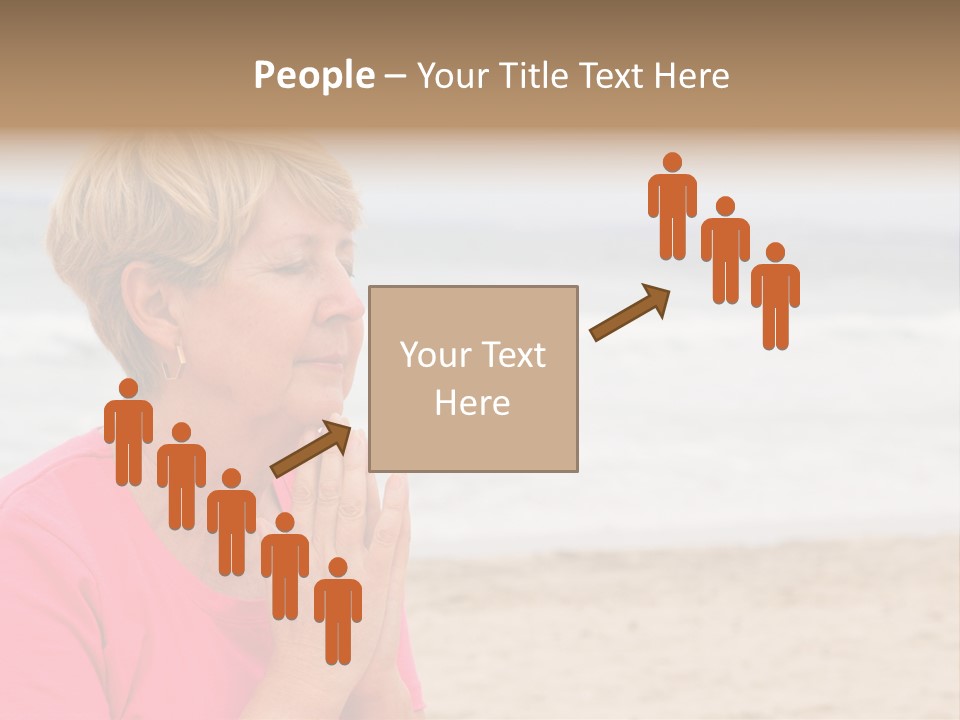 A Woman In A Pink Shirt Is Praying On The Beach PowerPoint Template