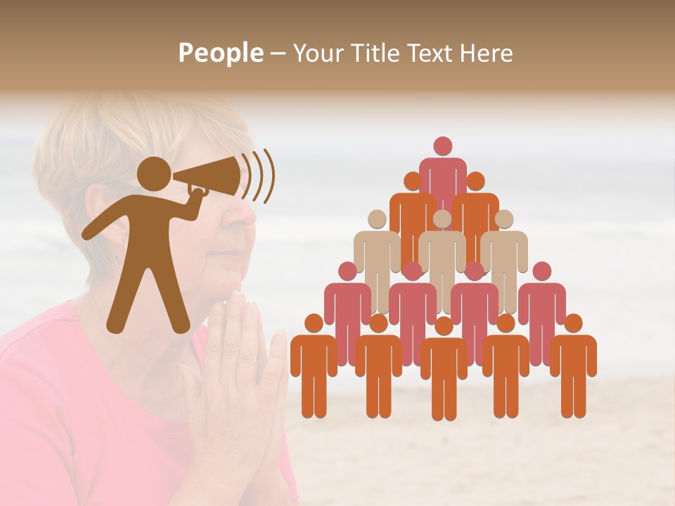 A Woman In A Pink Shirt Is Praying On The Beach PowerPoint Template