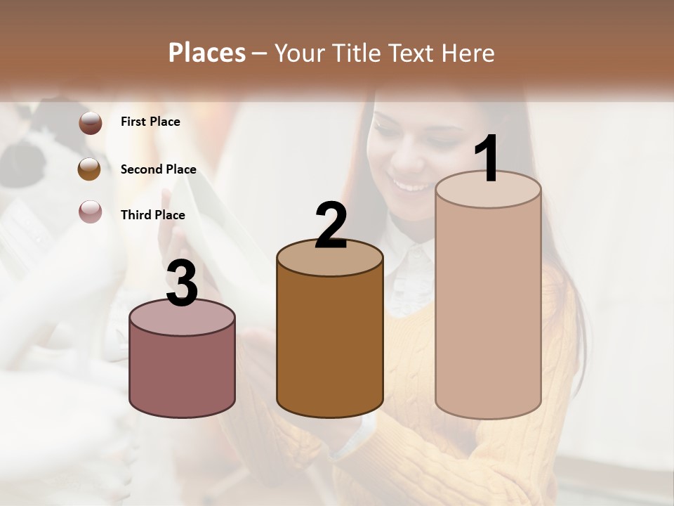 A Woman In A Yellow Sweater Is Holding A White Shoe PowerPoint Template