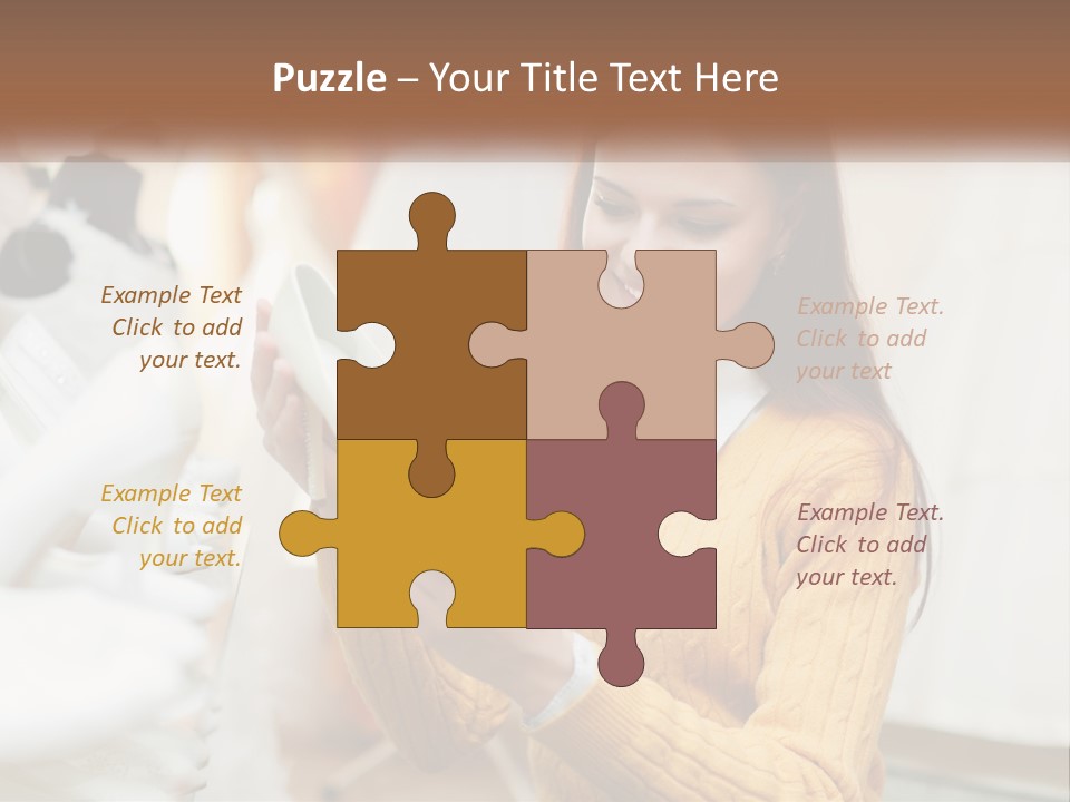 A Woman In A Yellow Sweater Is Holding A White Shoe PowerPoint Template