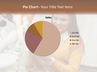 A Woman In A Yellow Sweater Is Holding A White Shoe PowerPoint Template