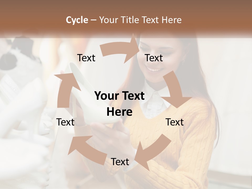 A Woman In A Yellow Sweater Is Holding A White Shoe PowerPoint Template