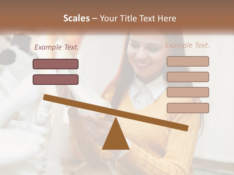 A Woman In A Yellow Sweater Is Holding A White Shoe PowerPoint Template